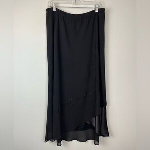 Vintage Shazdeh Black Lagenlook Embroidered Asymmetrical Lined Pull On Skirt 18W